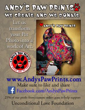 Andy's Paw Prints help animals  Donation to Unconditional Love Foundation